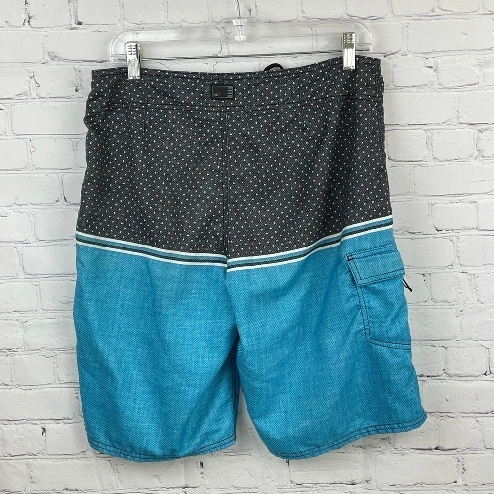 O'Neill Men’s Size 31 Board Shorts Swim Trunks Blue/Black Dots/Stripes